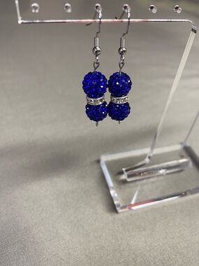 HANDMADE Blue Crystal Ball Drop Earrings
